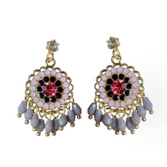 Crystal Cz Boho Earrings Gold Boheme Chic Dangle Bohemian Retro Y2K Vintage - Picture 1 of 1